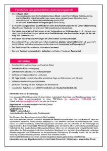 Stellenausschreibung für Fachgruppenleitung Holzblasinstrumente Stellenausschreibung für Fachgruppenleitung Holzblasinstrumente